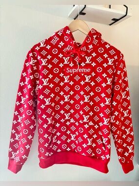 designer inspired red monogram hoodie